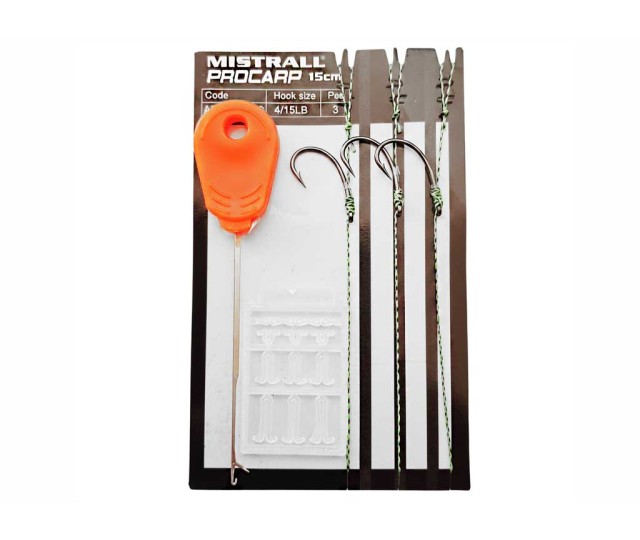 AM6500336 Mistrall Procarp nadväzce v.4 15lb 15cm 3ks + stopery a ihla