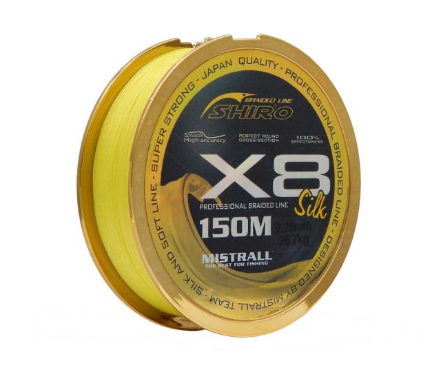 ZM3501023 Mistrall Shiro Silk X8 150m 0,23mm fluo žltá